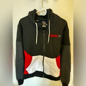 GymShark Fit Frontier Thermal Hoodie Black/White/Red Size Medium Rare
